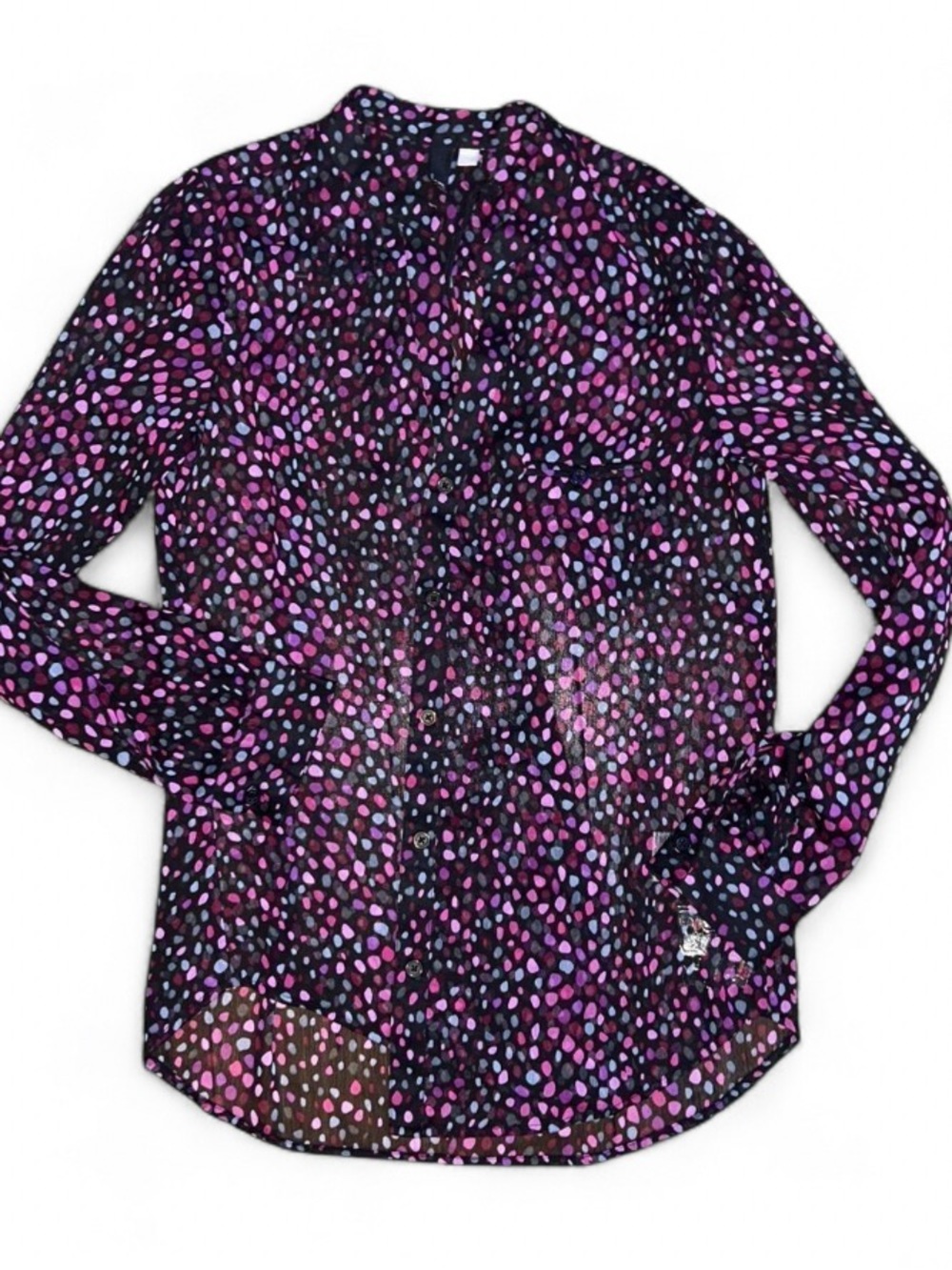 Kut from the Kloth Black Blouse with Pink & Purple Dot Print